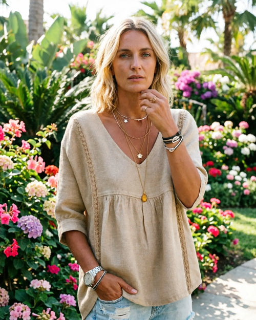 Azüria Lace Trim V-Neck Blouse