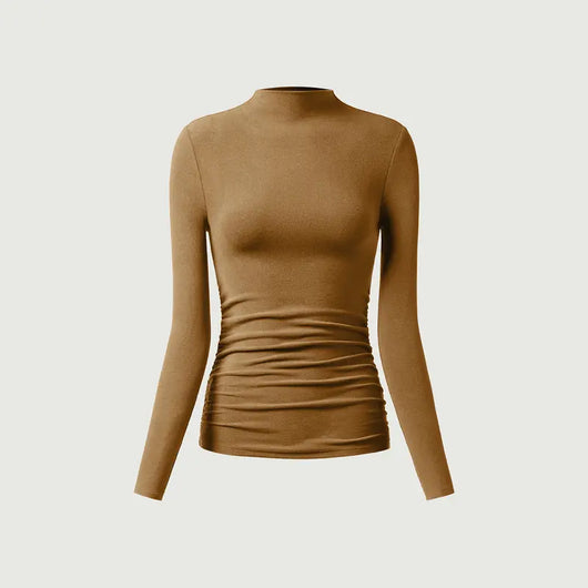 Azüria SoftContour — Ruched Mockneck Top — Cinnamon Buff