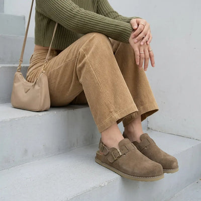 Cushionaire Women's Brooklyn Suede Slingback Clogs | Genuine Leather Casual Shoes for Women with Memory Foam Cushioned Insoles, Adjustable Back Strap