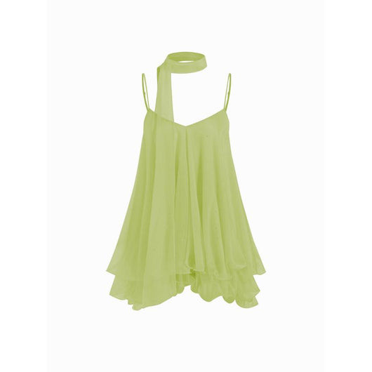 Starlit ruffle mini dress and matching scarf — Pale Green