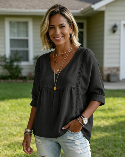 Azüria Lace Trim V-Neck Blouse