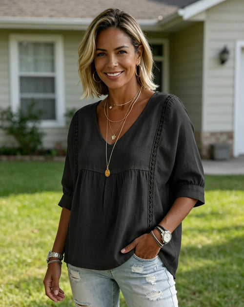 Azüria Lace Trim V-Neck Blouse
