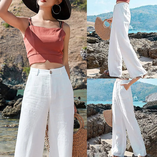 Azüria Cotton Linen Wide Leg Pants