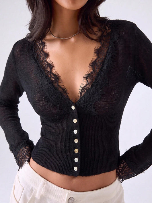 Juliette Lace Trim Cropped Cardigan
