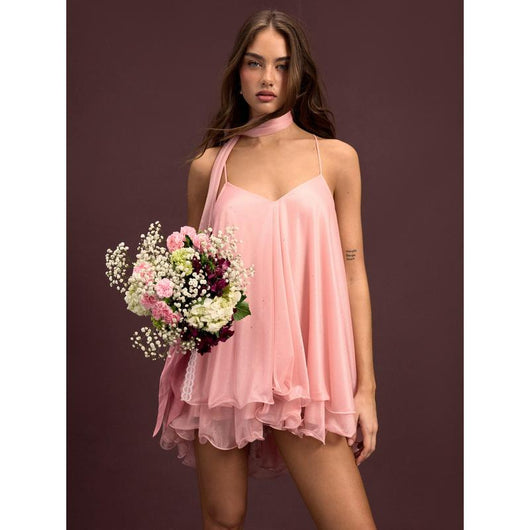 Starlit ruffle mini dress and matching scarf — Pink