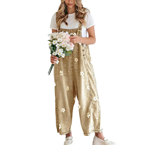 Azuria Floral Print Denim Overalls