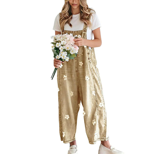 Azuria Floral Print Denim Overalls
