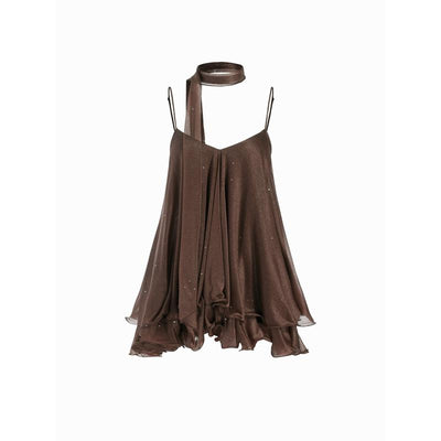 Starlit ruffle mini dress and matching scarf — Brown