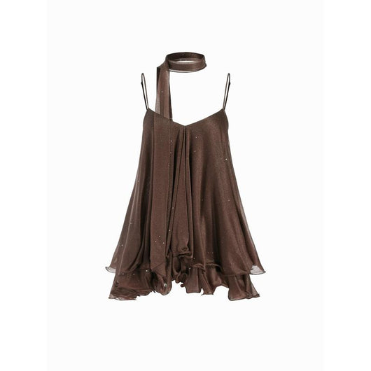 Starlit ruffle mini dress and matching scarf — Brown