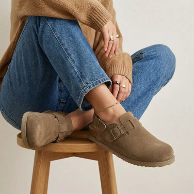 Cushionaire Women's Brooklyn Suede Slingback Clogs | Genuine Leather Casual Shoes for Women with Memory Foam Cushioned Insoles, Adjustable Back Strap