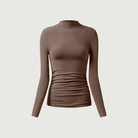 Azüria SoftContour — Ruched Mockneck Top — Mocha