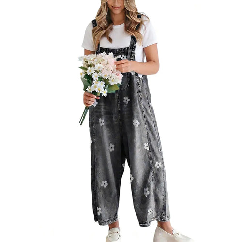 Azuria Floral Print Denim Overalls