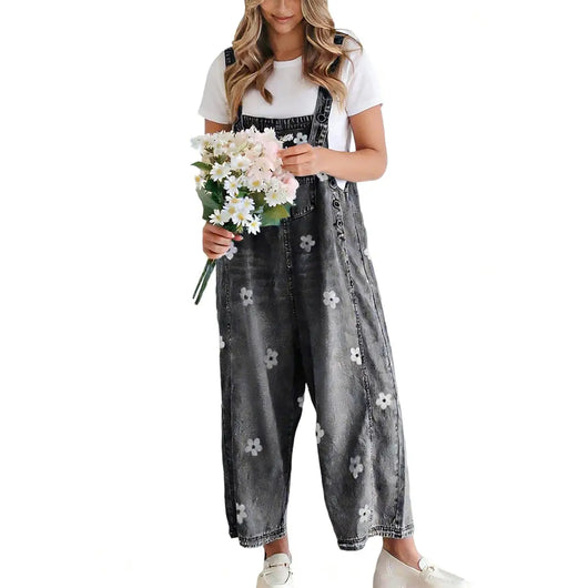 Azuria Floral Print Denim Overalls