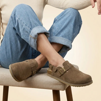 Cushionaire Women's Brooklyn Suede Slingback Clogs | Genuine Leather Casual Shoes for Women with Memory Foam Cushioned Insoles, Adjustable Back Strap