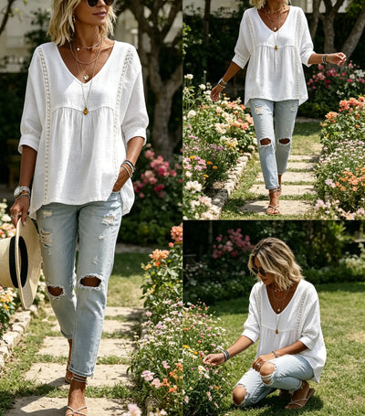 Azüria Lace Trim V-Neck Blouse