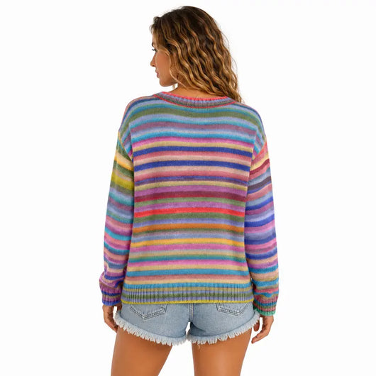 Women's Striped Rainbow Knit Cardigan