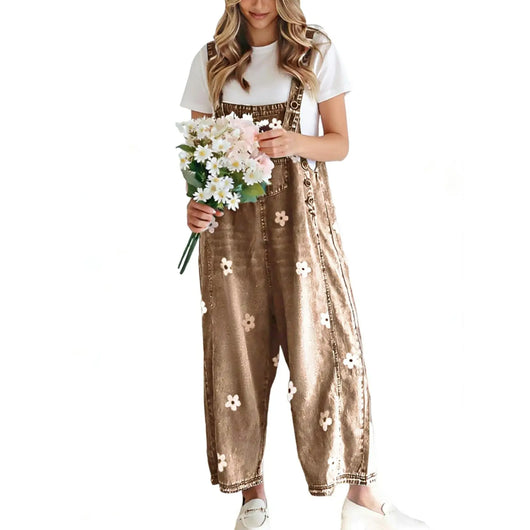 Azuria Floral Print Denim Overalls