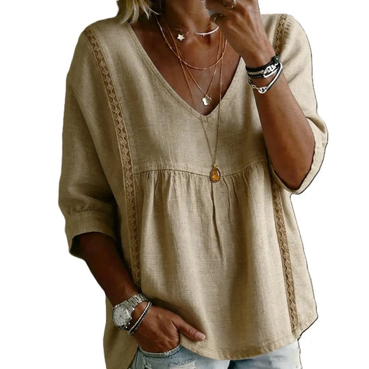 Azüria Lace Trim V-Neck Blouse