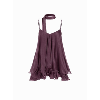 Starlit ruffle mini dress and matching scarf — Purple Fig