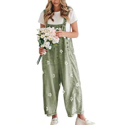 Azuria Floral Print Denim Overalls