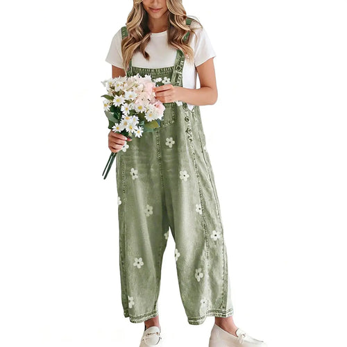 Azuria Floral Print Denim Overalls