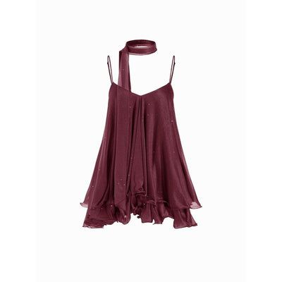 Starlit ruffle mini dress and matching scarf — Burgundy