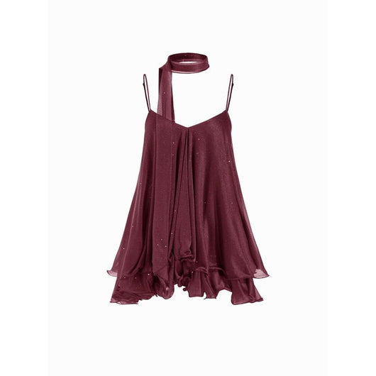 Starlit ruffle mini dress and matching scarf — Burgundy