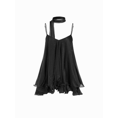 Starlit ruffle mini dress and matching scarf — Black