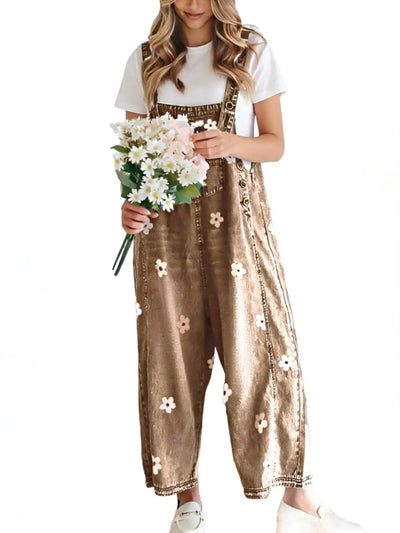 Azuria Floral Print Denim Overalls