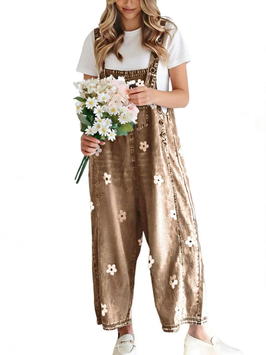 Azuria Floral Print Denim Overalls
