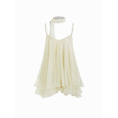 Starlit ruffle mini dress and matching scarf — Beige