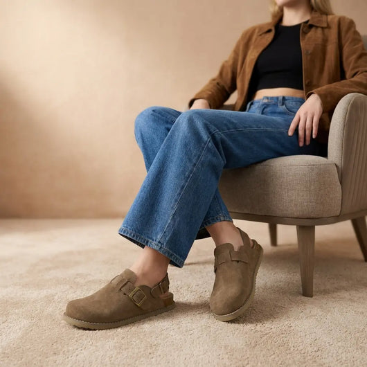 Cushionaire Women's Brooklyn Suede Slingback Clogs | Genuine Leather Casual Shoes for Women with Memory Foam Cushioned Insoles, Adjustable Back Strap