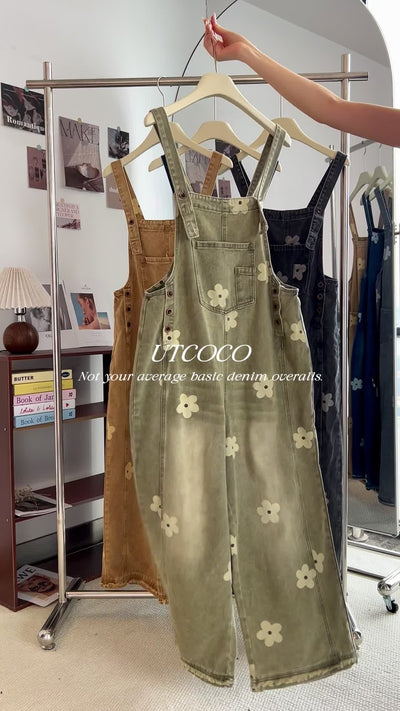 Azuria Floral Print Denim Overalls