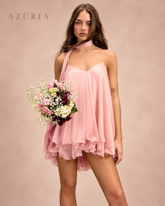 Azüria Starlit - Ruffle Mini Dress + Scarf