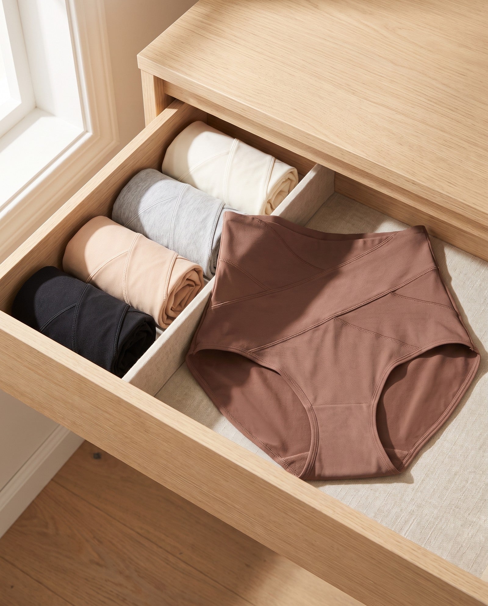 SoftForm five-pair briefs arranged for an underwear drawer rotation